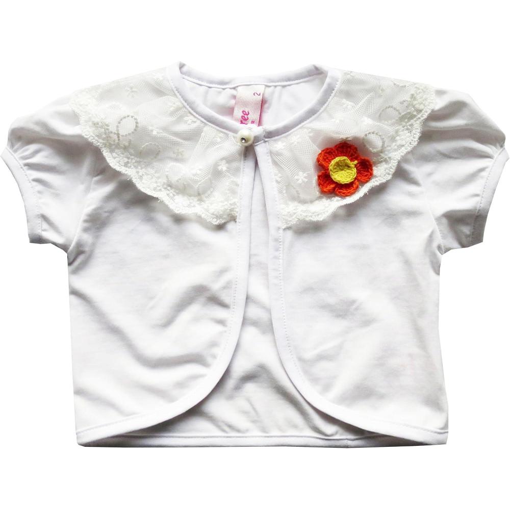 imageSunny Fashion Girls Dress White Top Vest Shrug Lace Flower Pearl Short Sleeve