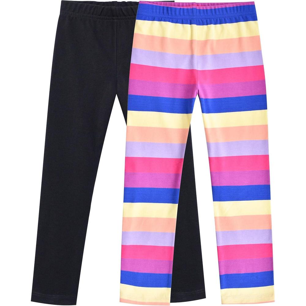 imageSunny Fashion Girls Pants 3Pack Cotton Leggings Lace Stretchy Kids ToddlerColorful Striped