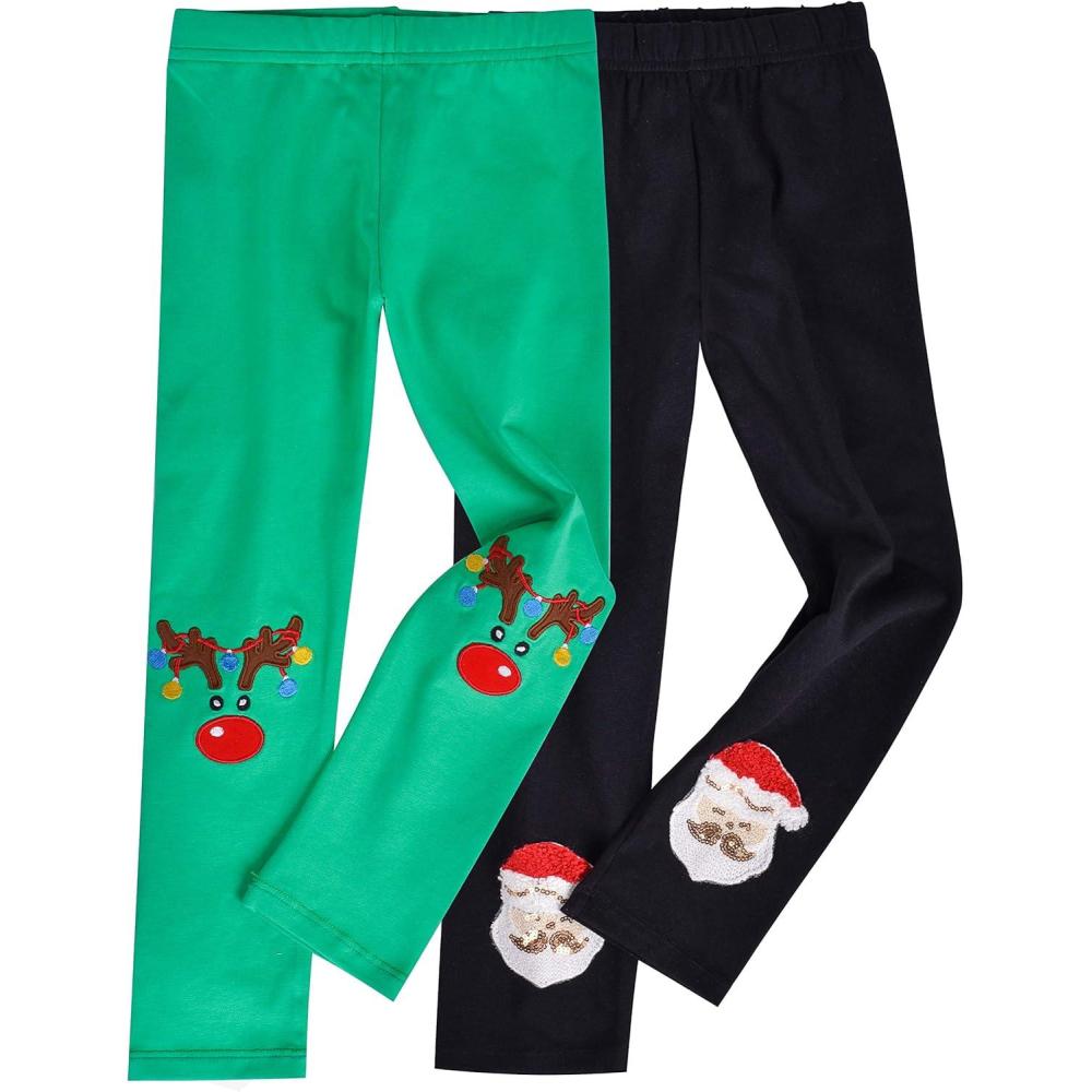 imageSunny Fashion Girls Pants 3Pack Cotton Leggings Lace Stretchy Kids ToddlerGreen