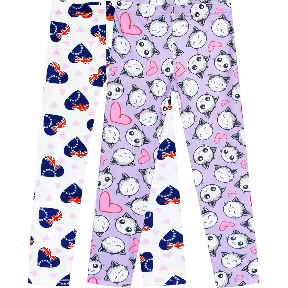 imageSunny Fashion Girls Pants 3Pack Cotton Leggings Lace Stretchy Kids ToddlerHeart Set