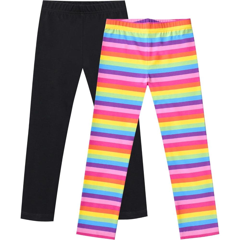 imageSunny Fashion Girls Pants 3Pack Cotton Leggings Lace Stretchy Kids ToddlerRainbow Black