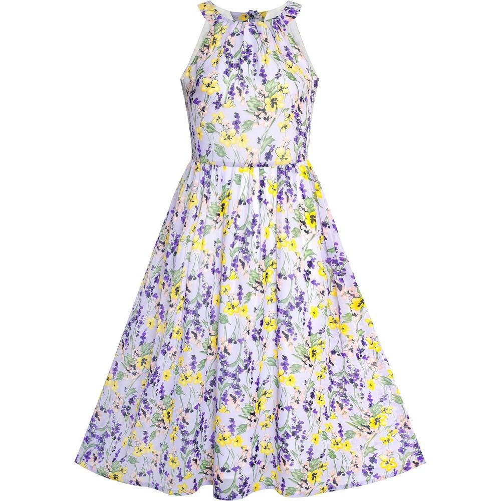 imageSunny Fashion Womens Halter Purple Floral Printed Maxi Casual Party DressPurple