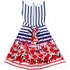 Girls Dress Turn-Down Collar Stripes Rose Flower Print Blue Size 7-14 Years 10 Years / Blue