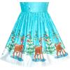 Sunny Fashion Girls Dress Christmas Eve Christmas Tree Snow Reindeer Party(Blue Reindeer)