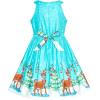 Sunny Fashion Girls Dress Christmas Eve Christmas Tree Snow Reindeer Party(Blue Reindeer)