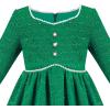 Sunny Fashion Girls Dress Christmas Hat Red Velvet Long Sleeve Holiday Size 4-14(Green Tweed)