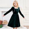 Sunny Fashion Girls Dress Christmas Hat Red Velvet Long Sleeve Holiday Size 4-14(Green Velvet)