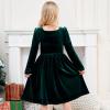 Sunny Fashion Girls Dress Christmas Hat Red Velvet Long Sleeve Holiday Size 4-14(Green Velvet)