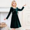 Sunny Fashion Girls Dress Christmas Hat Red Velvet Long Sleeve Holiday Size 4-14(Green Velvet)