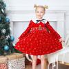 Sunny Fashion Girls Dress Christmas Hat Red Velvet Long Sleeve Holiday Size 4-14(Red White Collar)