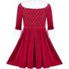 Sunny Fashion Girls Dress Christmas Hat Red Velvet Long Sleeve Holiday Size 4-14(Red White Cuff)