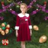 Sunny Fashion Girls Dress Christmas Hat Red Velvet Long Sleeve Holiday Size 4-14(Red White Cuff)
