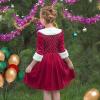 Sunny Fashion Girls Dress Christmas Hat Red Velvet Long Sleeve Holiday Size 4-14(Red White Cuff)