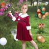 Sunny Fashion Girls Dress Christmas Hat Red Velvet Long Sleeve Holiday Size 4-14(Red White Cuff)