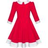 Sunny Fashion Girls Dress Christmas Santa Hat Long Sleeve Party New Year(Red White)