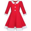 Sunny Fashion Girls Dress Christmas Santa Hat Long Sleeve Party New Year(Red White)