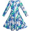 Sunny Fashion Girls Dress Green Forest Red Fox Long Sleeve Size 4-10(Blue)