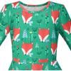Sunny Fashion Girls Dress Green Forest Red Fox Long Sleeve Size 4-10(Green)