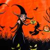 Sunny Fashion Girls Dress Halloween Party Witch Bat Pumpkin Halter Dress(Orange)