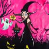Sunny Fashion Girls Dress Halloween Party Witch Bat Pumpkin Halter Dress(Pinkish Purple)