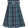 Sunny Fashion Girls Dress Khaki Button Back School Pleated Hem Size 6-14(Blue)