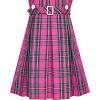 Sunny Fashion Girls Dress Khaki Button Back School Pleated Hem Size 6-14(Pinkish Purple)