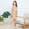 Sunny Fashion Girls Dress Khaki Button Back School Pleated Hem Size 6-14(Wheat Color)