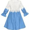 Sunny Fashion Girls Dress Long Sleeve Lace Blue A-line School Uniform(Blue White)
