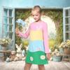 Sunny Fashion Girls Dress Mermaid Princess Long Sleeve Pocket Casual Cotton(Rainbow Bunny)