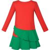 Sunny Fashion Girls Dress Mermaid Princess Long Sleeve Pocket Casual Cotton(Red)