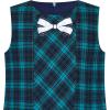 Sunny Fashion Girls Dress Pink Tartan Back School Uniform Pocket A-line Dress(Greenish Blue)