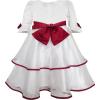 Sunny Fashion Girls Dress Red Rose Bow Tie Lace Formal Party Long Sleeve(White)