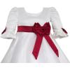 Sunny Fashion Girls Dress Red Rose Bow Tie Lace Formal Party Long Sleeve(White)