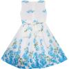 Sunny Fashion Girls Dress Rose Flower Double Bow Tie Party Sundress(Blue)
