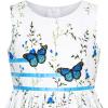 Sunny Fashion Girls Dress Rose Flower Double Bow Tie Party Sundress(Blue Flower Butterfly)