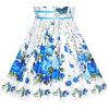 Sunny Fashion Girls Dress Rose Flower Double Bow Tie Party Sundress(Blue Flower Butterfly)
