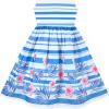 Sunny Fashion Girls Dress Rose Flower Double Bow Tie Party Sundress(Blue Striped)