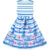 Sunny Fashion Girls Dress Rose Flower Double Bow Tie Party Sundress(Blue Striped)