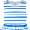 Sunny Fashion Girls Dress Rose Flower Double Bow Tie Party Sundress(Blue Striped)