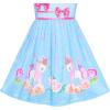 Sunny Fashion Girls Dress Rose Flower Double Bow Tie Party Sundress(Blue Unicorn)