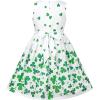 Sunny Fashion Girls Dress Rose Flower Double Bow Tie Party Sundress(Green Clover)