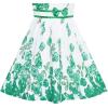 Sunny Fashion Girls Dress Rose Flower Double Bow Tie Party Sundress(Green Flower)