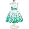 Sunny Fashion Girls Dress Rose Flower Double Bow Tie Party Sundress(Green Flower)