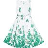 Sunny Fashion Girls Dress Rose Flower Double Bow Tie Party Sundress(Green Flower)