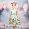 Sunny Fashion Girls Dress Rose Flower Double Bow Tie Party Sundress(Light Green)