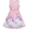Sunny Fashion Girls Dress Rose Flower Double Bow Tie Party Sundress(Light Pink)