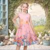 Sunny Fashion Girls Dress Rose Flower Double Bow Tie Party Sundress(Pink Ballon)