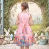 Sunny Fashion Girls Dress Rose Flower Double Bow Tie Party Sundress(Pink Ballon)