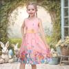 Sunny Fashion Girls Dress Rose Flower Double Bow Tie Party Sundress(Pink Ballon)