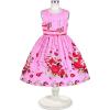 Sunny Fashion Girls Dress Rose Flower Double Bow Tie Party Sundress(Pink Flower Butterfly)